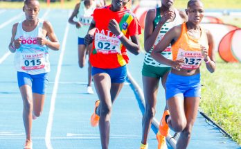 Miriam Chemutai Kibet (032) winner U18 3000m during national trials at Afraha stadium, Nakuru
