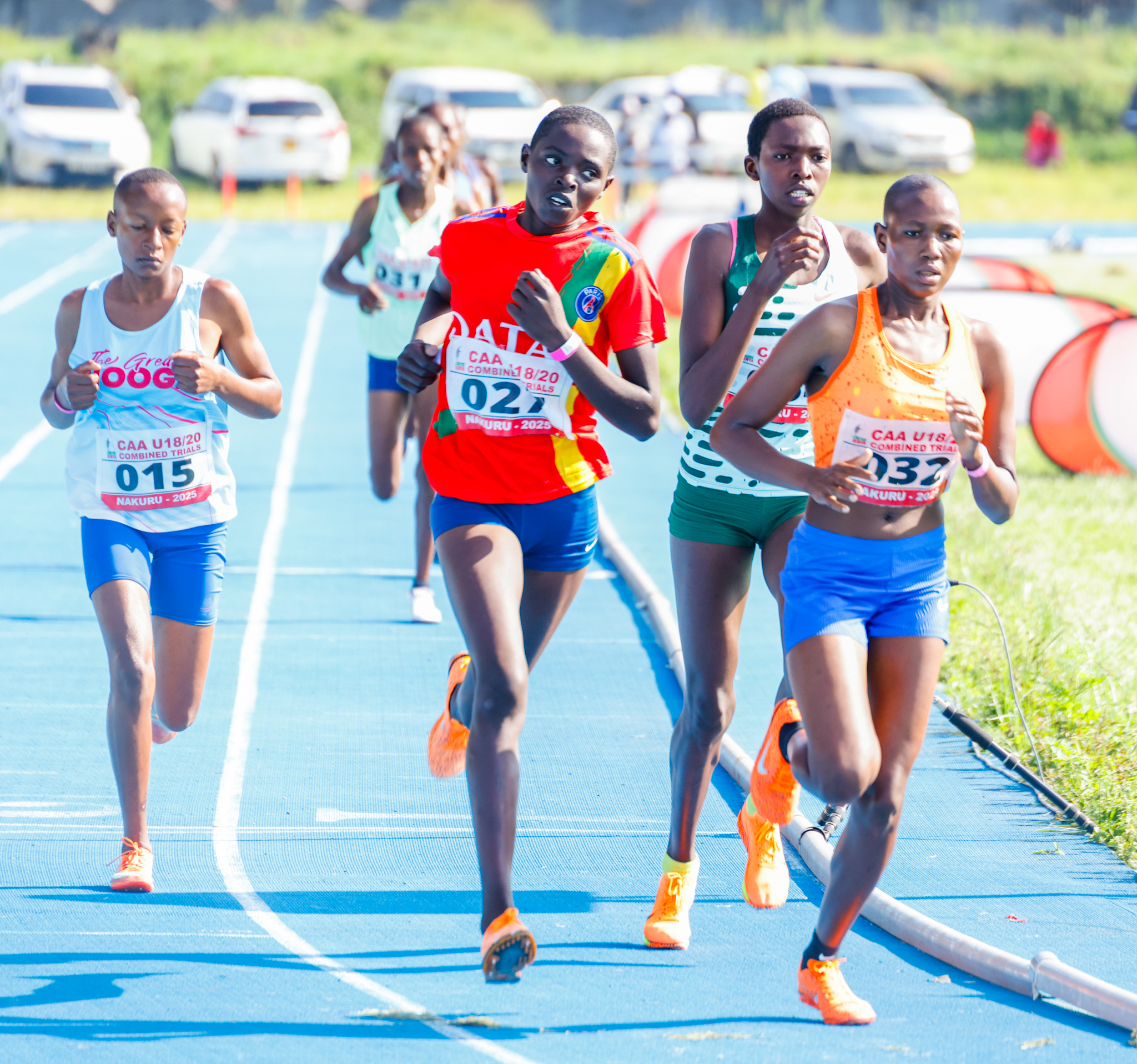 Miriam Chemutai Kibet (032) winner U18 3000m during national trials at Afraha stadium, Nakuru