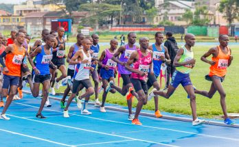 U20 athletes competing in the men's 5000m at Afraha stadium