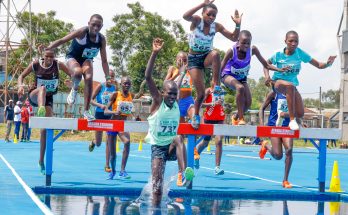 Girls taking part in the 2000m steeplechase at Afraha stadium