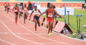 Nancy Kibet winning the under-20 women’s 800m race at Kip Keino Classic in Nairobi