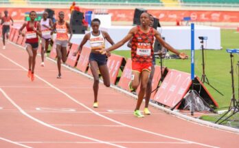 Nancy Kibet winning the under-20 women’s 800m race at Kip Keino Classic in Nairobi