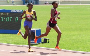 Caren Chepchirchir finishing second next to Josephine Sembeyo in the women’s 1500m at World Under-20 national trials.