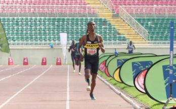 Kipng’eno sprinting to finish line in 5,000m race.