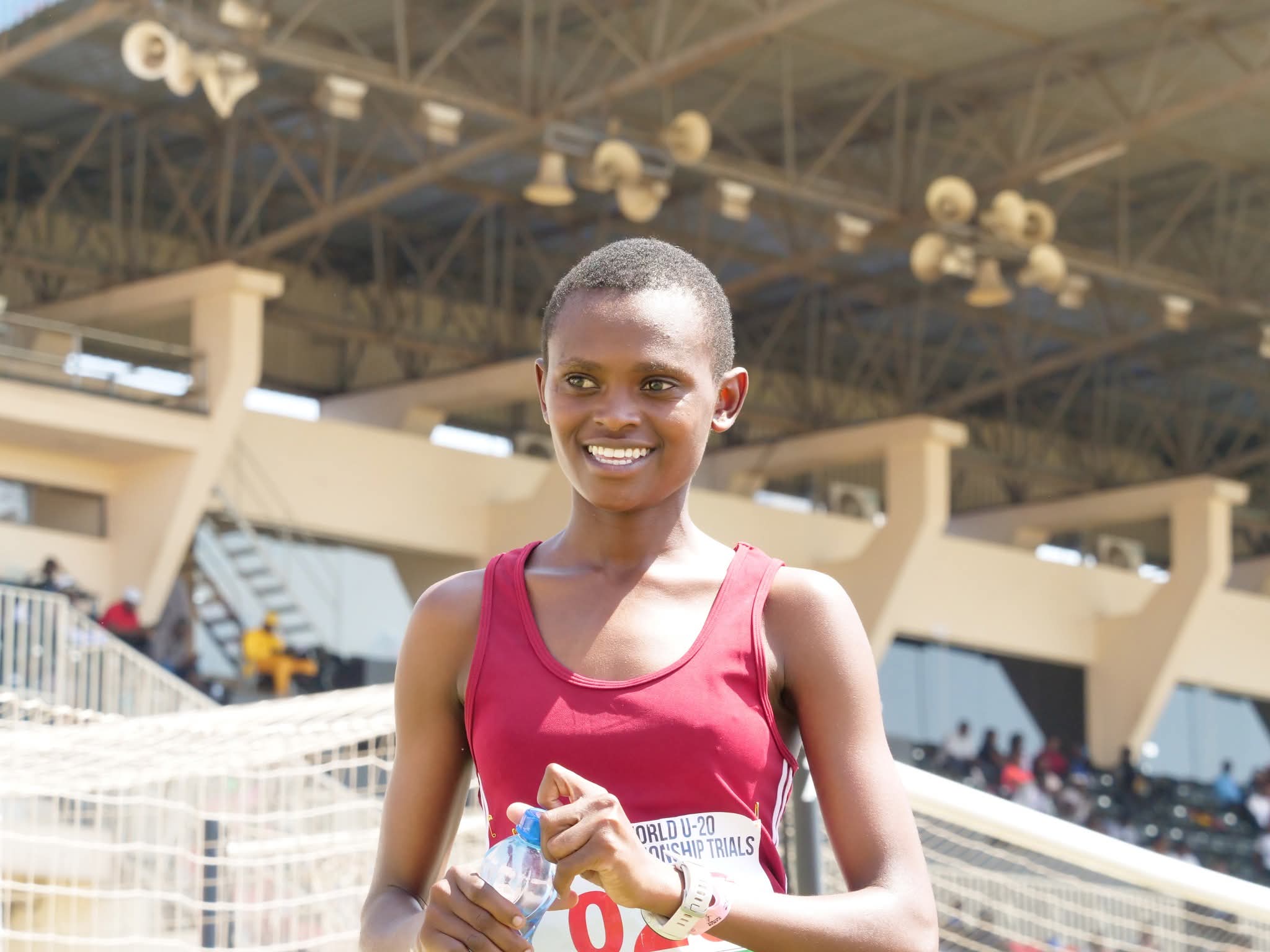 Josephine Sembeyo Mancha smiling after the race.