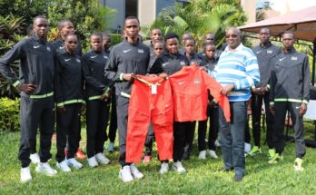 Barnaba Korir with Team Kenya U20 athletes