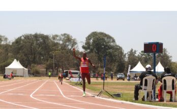 Wilson Chepkwech powering to victory in the men’s 1500m at the ANOCA Zone V Youth Games in Nairobi.