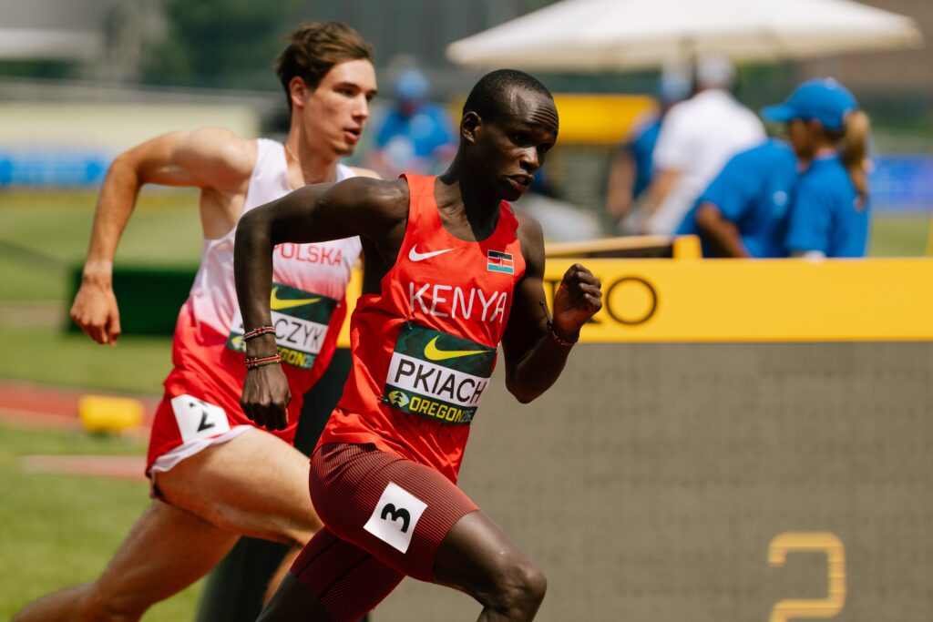 Nashon Pkiach competing in the men’s 800m preliminaries at the World U20 Championships in Oregon.