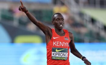 Emmanuel Kiprono of Kenya wins the World U20 3000m final in Eugene