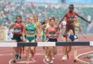Mercy Chepng'eno Kosgey clears a barrier during the World Athletics U20 steeplechase.
