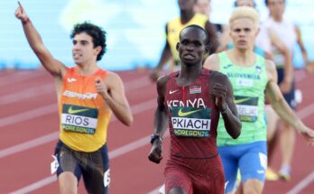 Nashon Pkiach racing to victory in his 800m semi-final at the World U20 Championships in Oregon.