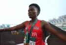 Joyline Chepkemoi celebrates after winning bronze in the women's 5,000m at the World Athletics U20 Championships.